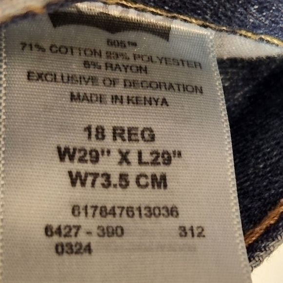 505 Levi's Strauss 18 Reg 29x29 Straight Leg Jeans Denim - Picture 4 of 9